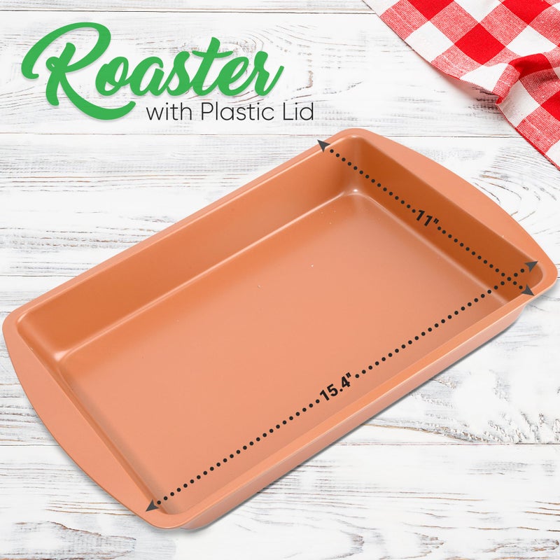 NutriChef Non-Stick Baking Pan w/Lid - Heavy Duty Carbon Steel Bake Tray for Roasting & Baking - Premium Multi-Layer Nonstick Coating, PTFE, PFOS, PFOA Free - 15" x 11", Copper - Image 2