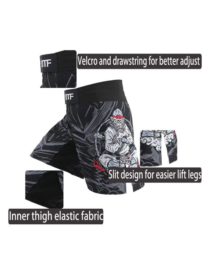 SOTF Men Breathable Running Shorts MMA Boxing Fitness Sports Shorts, Black Gray, XL - Image 3