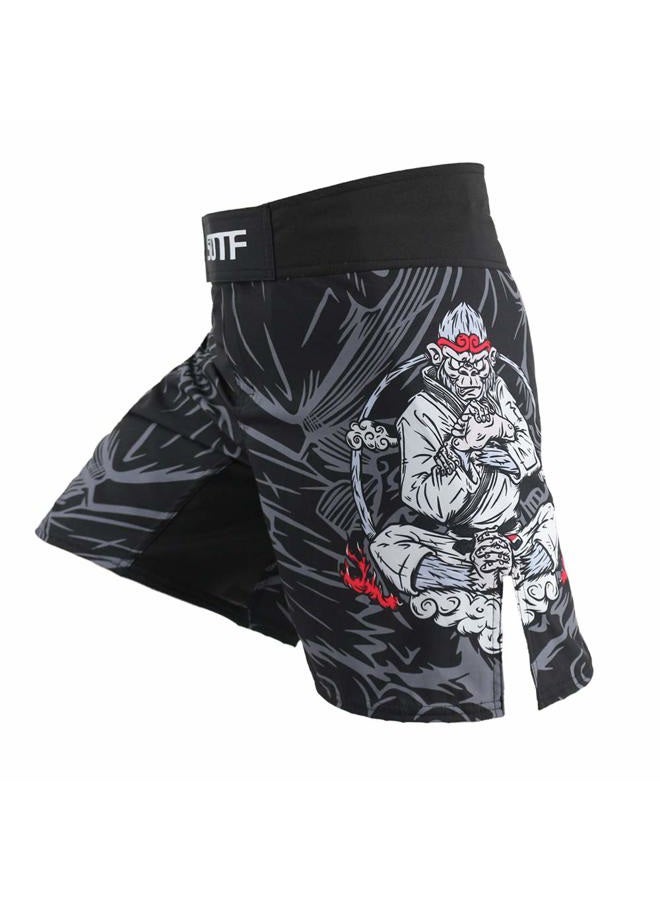SOTF Men Breathable Running Shorts MMA Boxing Fitness Sports Shorts, Black Gray, XL - Image 1