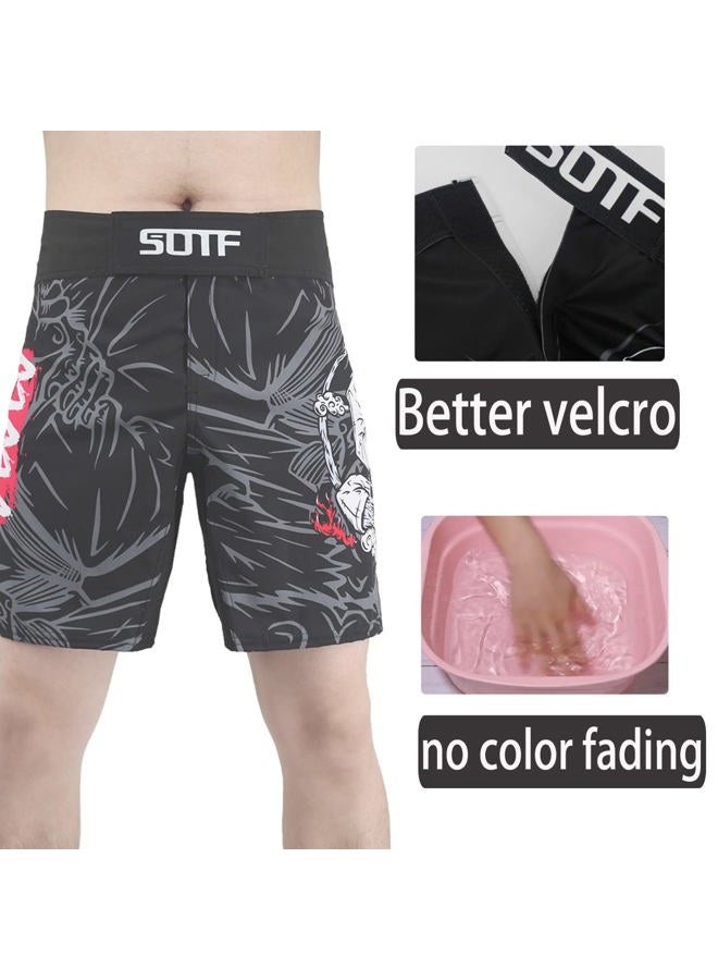 SOTF Men Breathable Running Shorts MMA Boxing Fitness Sports Shorts, Black Gray, XL - Image 4