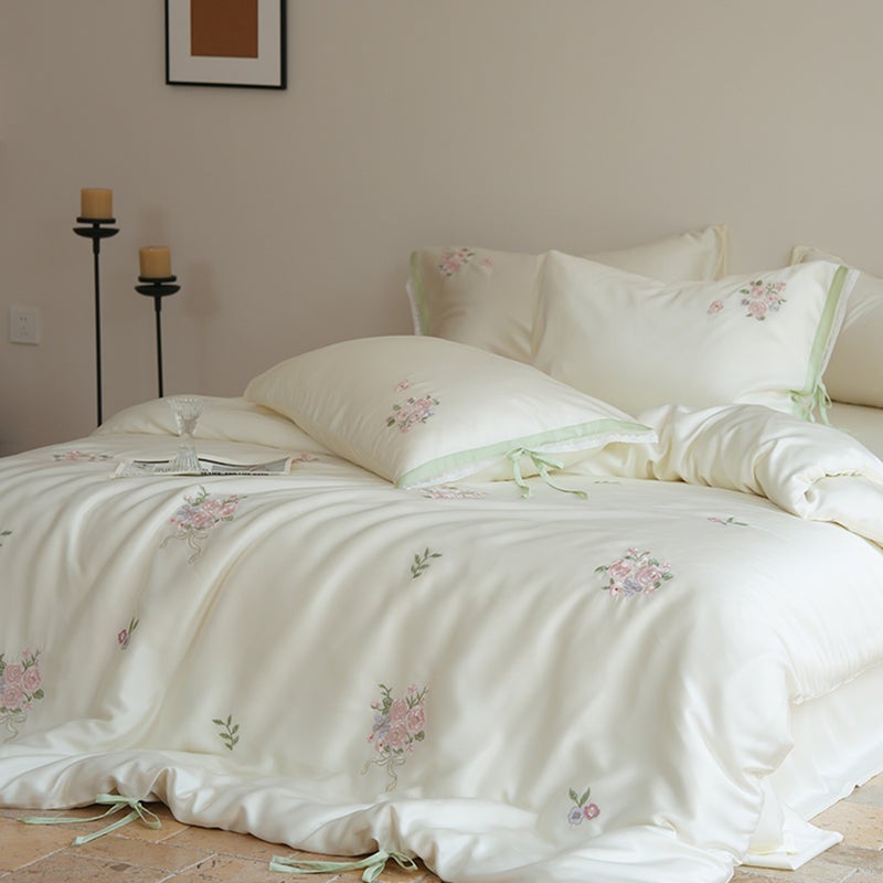 100% Austrian Lenzing Tencel 4-Piece Bed Sheet Set in Blossoms Path Pink – Summer Cooling, Silky Soft, Barefoot Sleep - Image 2