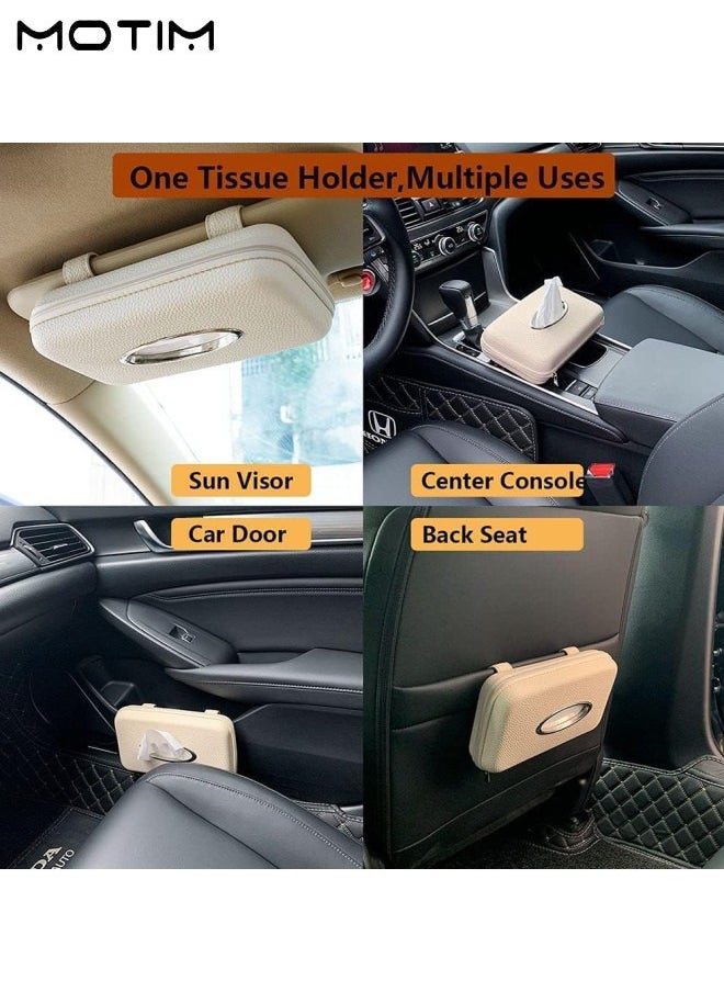Motim 1 Pcs Car Tissue Holder, Car Sun Visor Napkin Holder,  Hanging Paper Towel Clip And 2 Pcs Leather Car Seat Headrest Hook, Vehicle Back Seat Organizer Hanger for Purse Groceries Bag  - Image 2