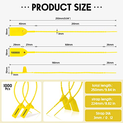 Roowest 1000 Pcs Plastic Tamper Seals Fire Extinguisher Tags Security Tags Seals Safety Numbered Zip Ties Labels Safety Disposable Self Locking Signage 250 mm Length (Yellow) - Image 2