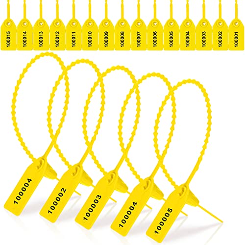 Roowest 1000 Pcs Plastic Tamper Seals Fire Extinguisher Tags Security Tags Seals Safety Numbered Zip Ties Labels Safety Disposable Self Locking Signage 250 mm Length (Yellow) - Image 1