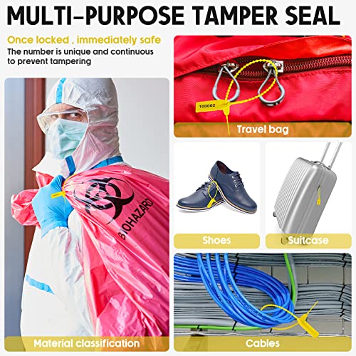 Roowest 1000 Pcs Plastic Tamper Seals Fire Extinguisher Tags Security Tags Seals Safety Numbered Zip Ties Labels Safety Disposable Self Locking Signage 250 mm Length (Yellow) - Image 4