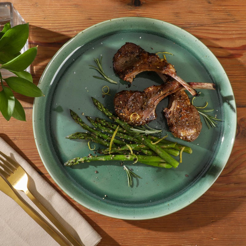 Gibson Elite 12 Piece (Service for 4) Fern Canyon Plates and Bowls Reactive Glaze Modern Coupe Round Dishes Stoneware Ceramic Dinnerware Set - Glossy Green - Image 3