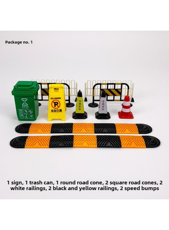 Loquat Speed Bump Traffic Light Parking Garage Road Cone Car Model Toy Scene Ornaments Signs License Plate Underground-Color:Package No. 1 - Image 1