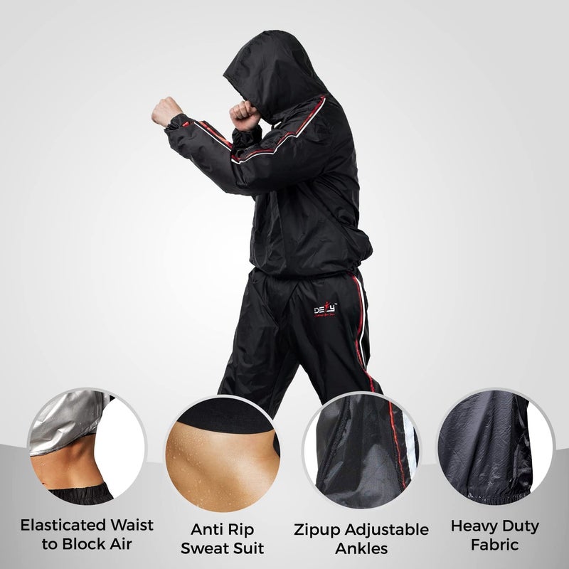 DEFY Challenge Your Fear DEFY Heavy Duty Sweat Suit Sauna Exercise Gym Suit Fitness, Weight Loss, Anti-Rip, with Hood (Large) - Image 2