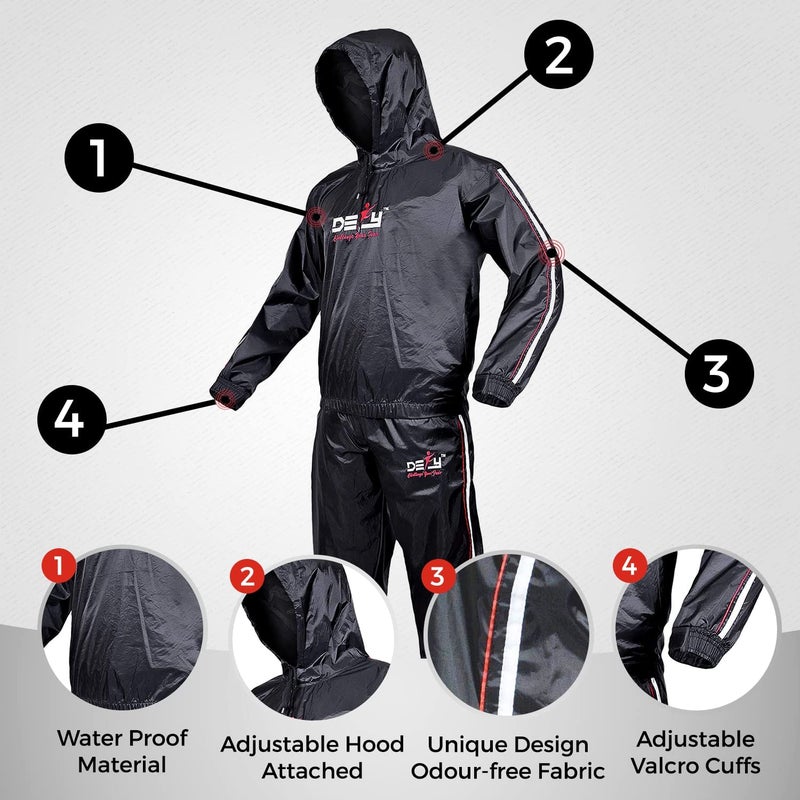 DEFY Challenge Your Fear DEFY Heavy Duty Sweat Suit Sauna Exercise Gym Suit Fitness, Weight Loss, Anti-Rip, with Hood (Large) - Image 5