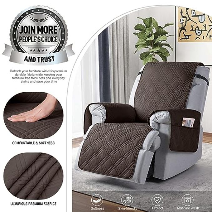 TAOCOCO 100% Waterproof Recliner Chair Cover, Oversized Recliner Covers for Large Recliner Chair with Double Straps, Non Slip Reclining Chair Cover for Kids, Pets(Oversized Recliner, Chocolate) - Image 2