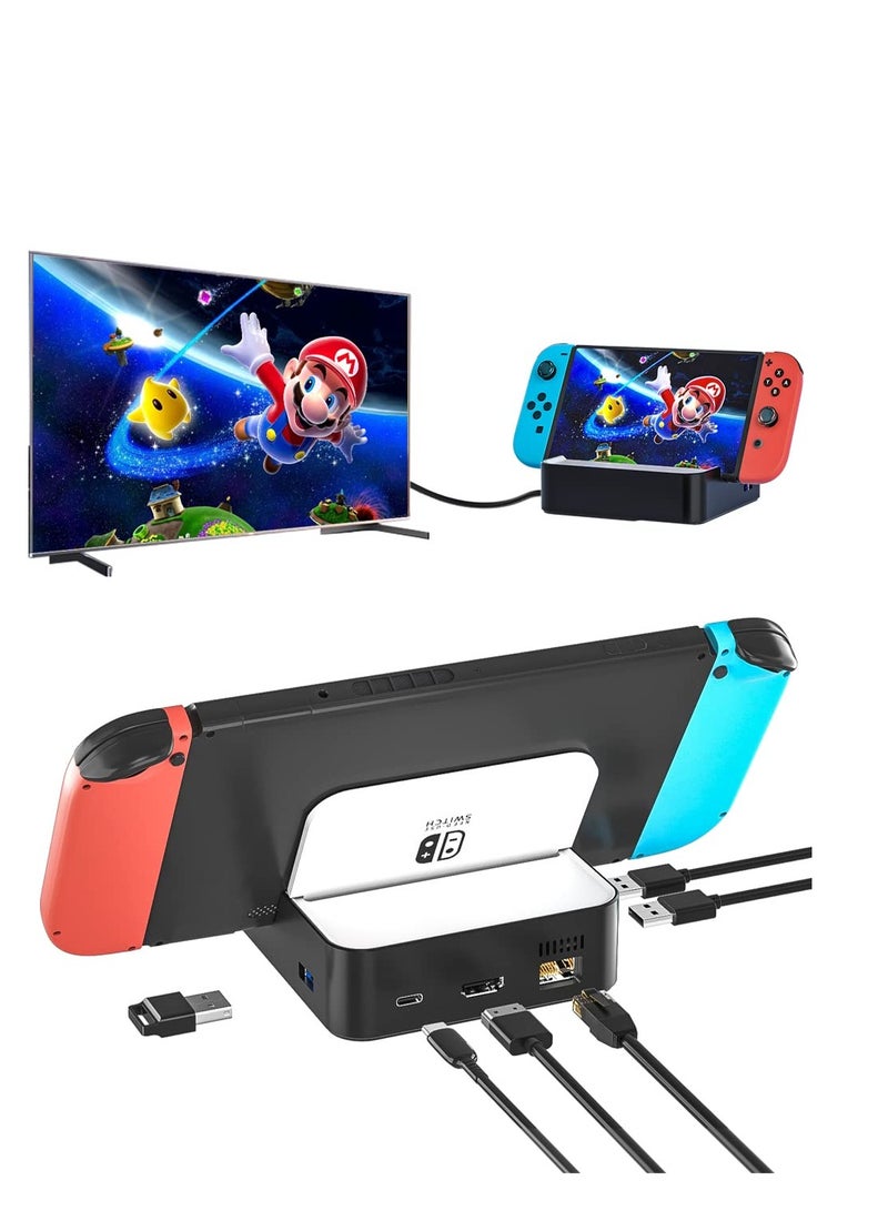 Excefore TV Docking Station for Nintendo Switch/Nintendo Switch OLED Model, 6-in-1 Switch Dock with HDMI 2.0, 100Mbps Ethernet, 2 USB-A 2.0, 1 USB 3.0, Foldable TV Dock with 100W USB-C Charging (Black)  - Image 1