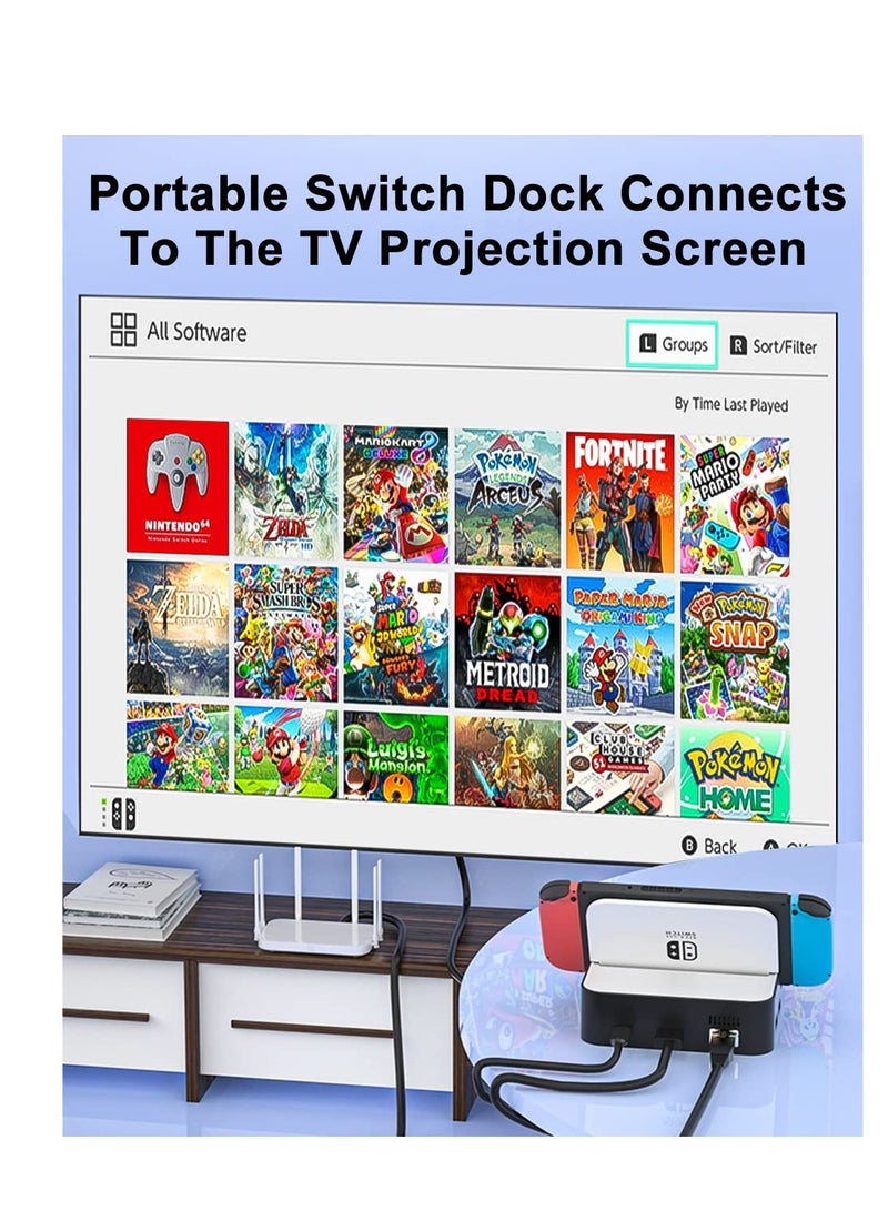 Excefore TV Docking Station for Nintendo Switch/Nintendo Switch OLED Model, 6-in-1 Switch Dock with HDMI 2.0, 100Mbps Ethernet, 2 USB-A 2.0, 1 USB 3.0, Foldable TV Dock with 100W USB-C Charging (Black)  - Image 4