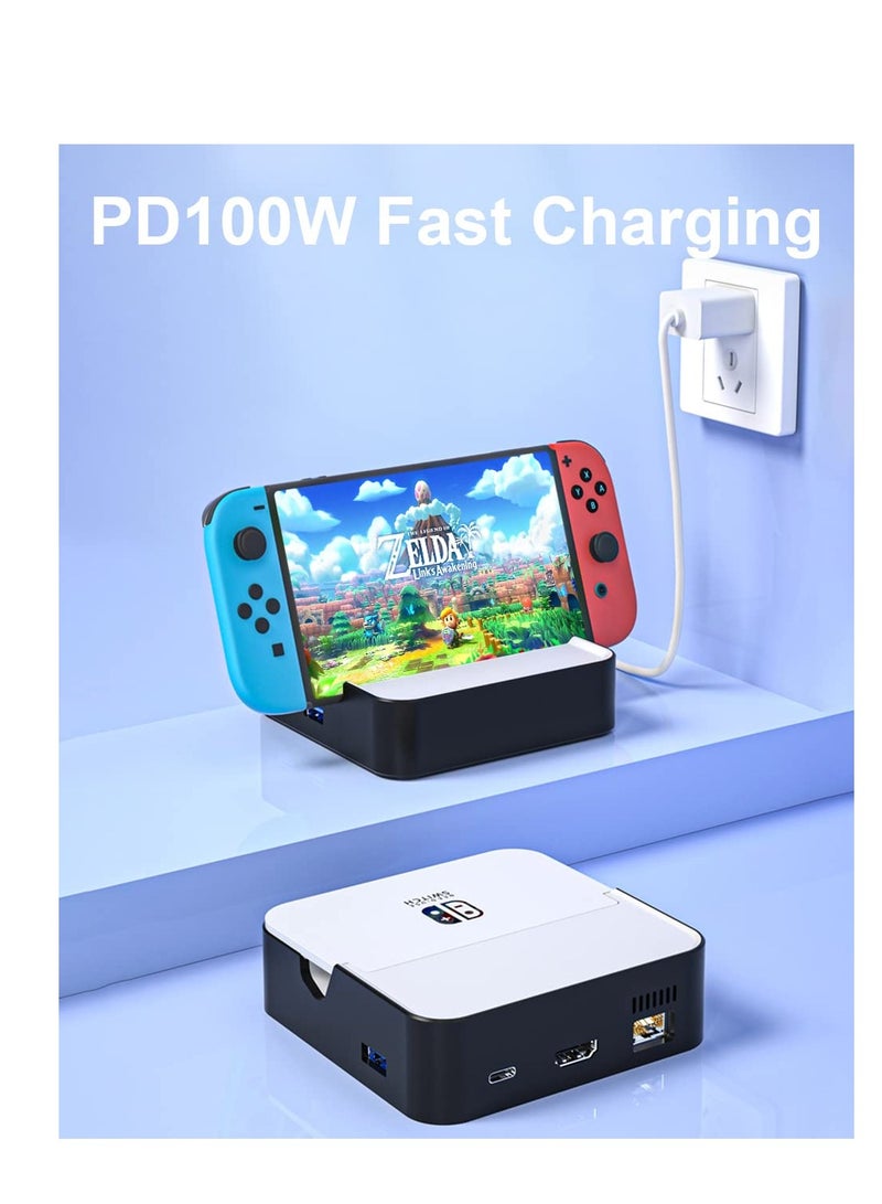 Excefore TV Docking Station for Nintendo Switch/Nintendo Switch OLED Model, 6-in-1 Switch Dock with HDMI 2.0, 100Mbps Ethernet, 2 USB-A 2.0, 1 USB 3.0, Foldable TV Dock with 100W USB-C Charging (Black)  - Image 3