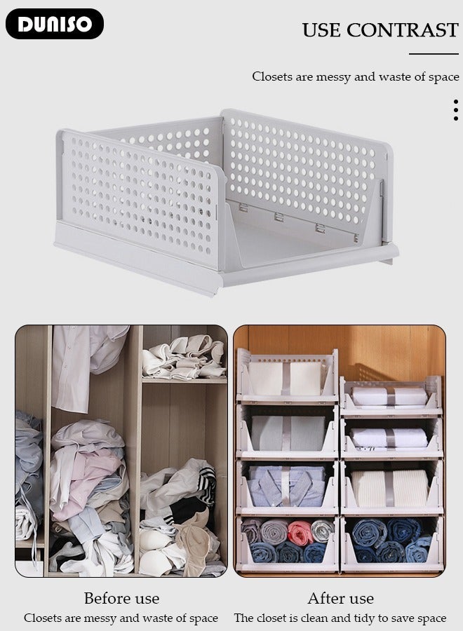 DUNISO 3 Packs Stackable Plastic Storage Basket, Foldable Closet Organizers Storage Bins, Small Drawer Shelf Storage Container for Wardrobe Cupboard Kitchen Bathroom Office - Image 3
