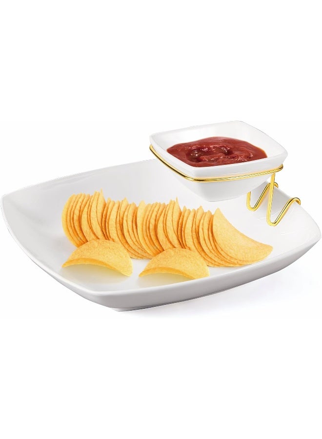 Orchid 2Pcs Square Dip Bowl With Gold Stand, Chip and Dip Bowls For Cracker and Snack, 2 Tier Salad Fruits Basket Appetizers Serving Platters Tray Dishes For Family Dinner Party Buffet - Image 2