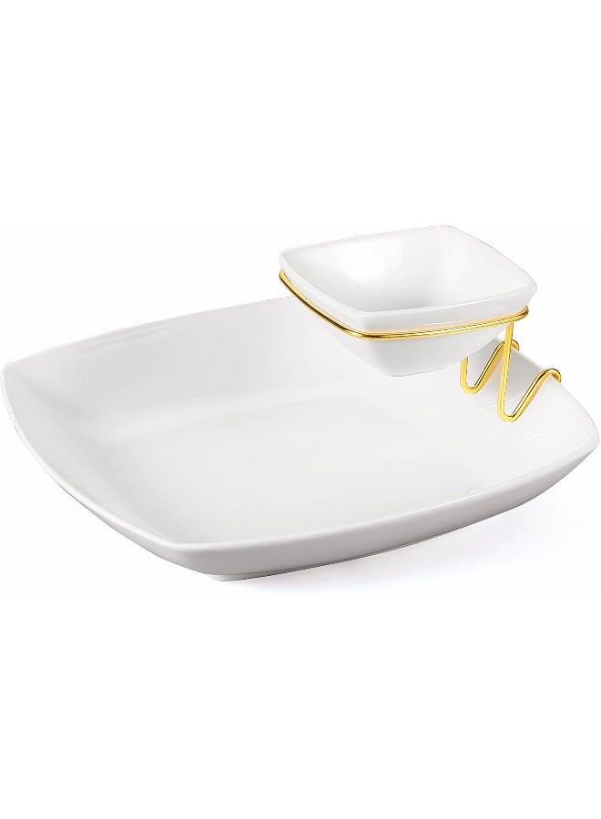 Orchid 2Pcs Square Dip Bowl With Gold Stand, Chip and Dip Bowls For Cracker and Snack, 2 Tier Salad Fruits Basket Appetizers Serving Platters Tray Dishes For Family Dinner Party Buffet - Image 3