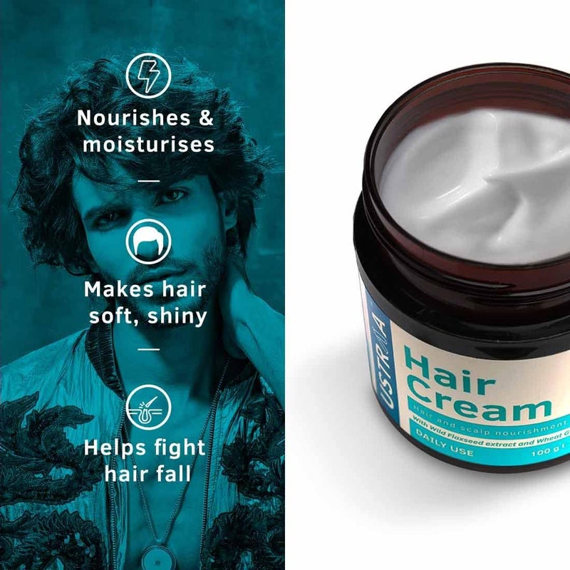Ustraa Hair Cream for Men | Daily Use Styling & Nourishment Cream with Light Hold | Wheat Germ Oil, Wild Flax Seed & Almond Oil | Moisturises, Non-Sticky, Paraben & Sulphate Free – 100g - Image 3