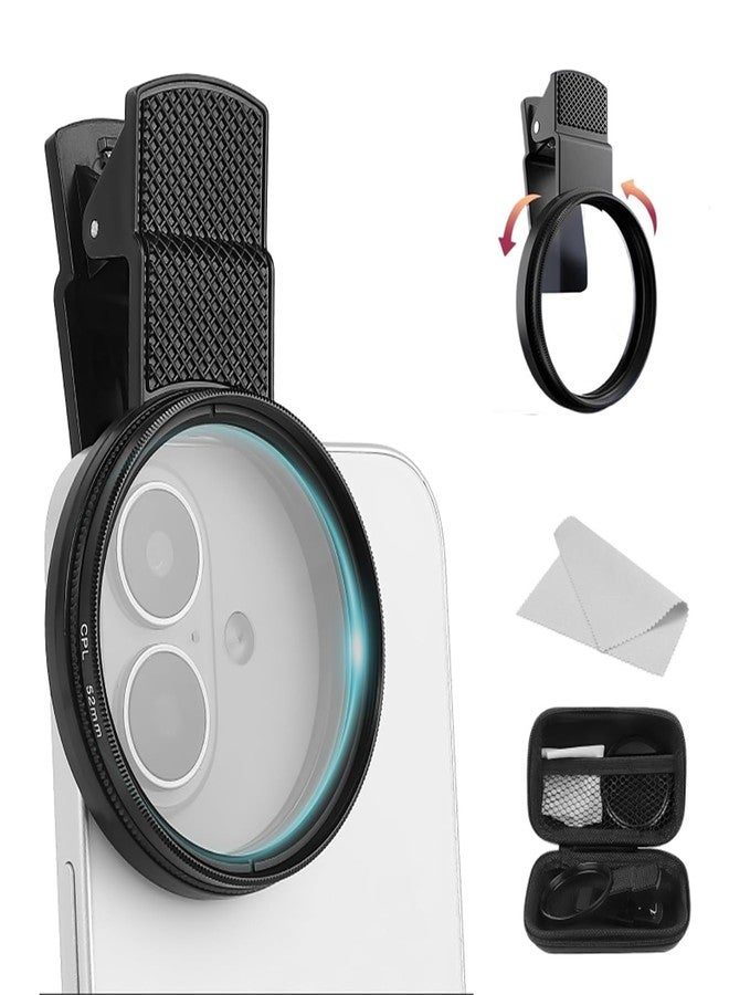 Grenben 52mm Clip-on CPL Phone Camera Filter Kit, Circular Polarizer Filter, CPL Polarizer Phone Camera Lens Filter for iPhone Samsung/Android Smartphones - Image 1