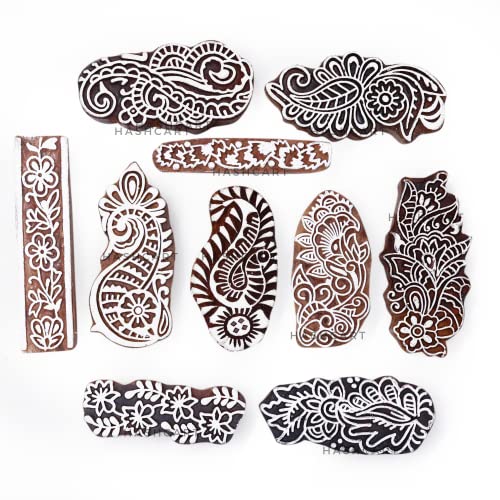 Hashcart | Set of 10 | Paisley Design Wooden Printing Stamps for Scrapbooking | Fabric Designing | Art Craft | Pottery Craft | Kids Project Designing | Saree Border - Image 2