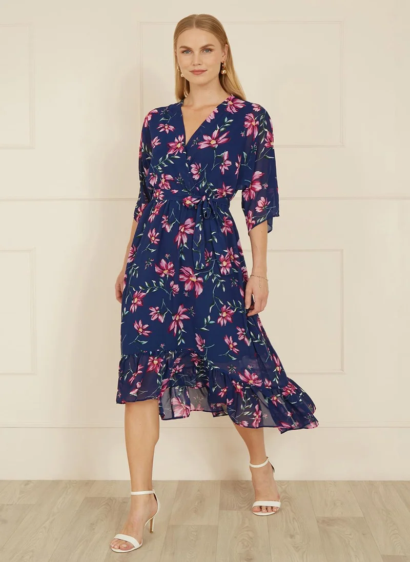 Yumi Floral Kimono Dipped Hem Dress