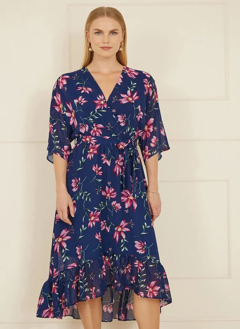 Yumi Floral Kimono Dipped Hem Dress