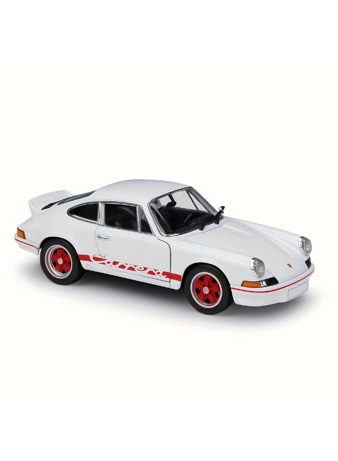 Welly 1:24 Scale Porsche 1973 911 Carrera Die-Cast Model Car, White with Red Accents, Zinc Alloy Metal Classic Sports Car Replica with Manual Push Action for Display and Collectors - Image 1