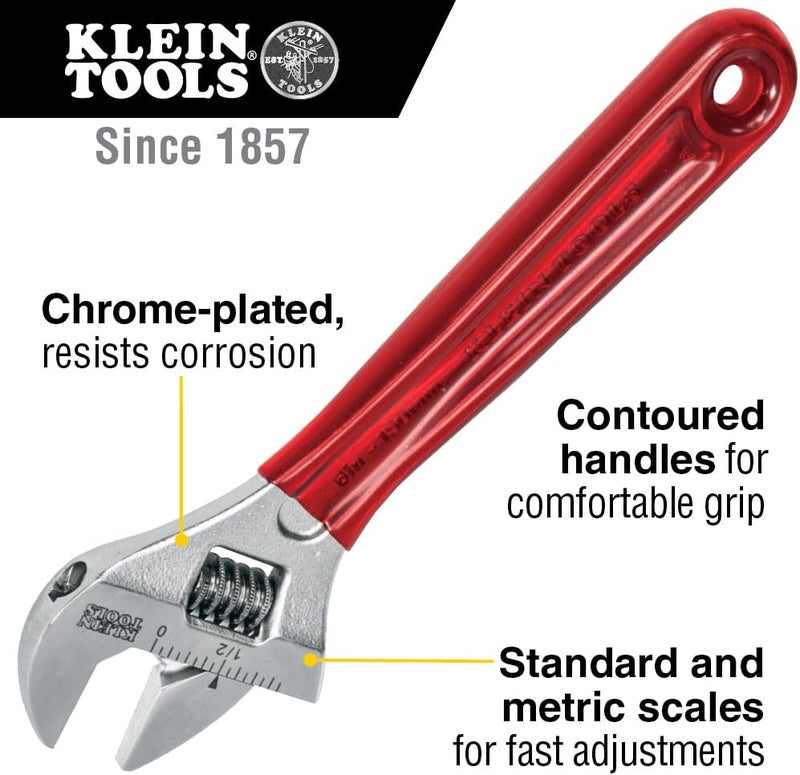 KLEIN TOOLS D507-6 Adjustable Wrench with Extra Capacity Jaw and High Polish Chrome Finish, 6-1/2-Inch - Image 2