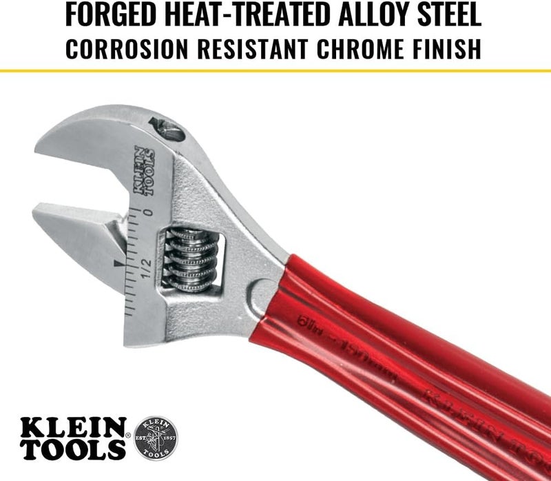 KLEIN TOOLS D507-6 Adjustable Wrench with Extra Capacity Jaw and High Polish Chrome Finish, 6-1/2-Inch - Image 4