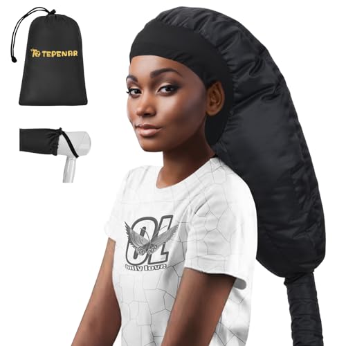 TEPENAR Hair Dryer Bonnet Attachment: Upgraded Extra Large Hooded Dryer Adjustable Hair Dryer Caps - Easy to Use for Natural Curly Textured Hair Care Styling Fast Drying - Black - Image 1