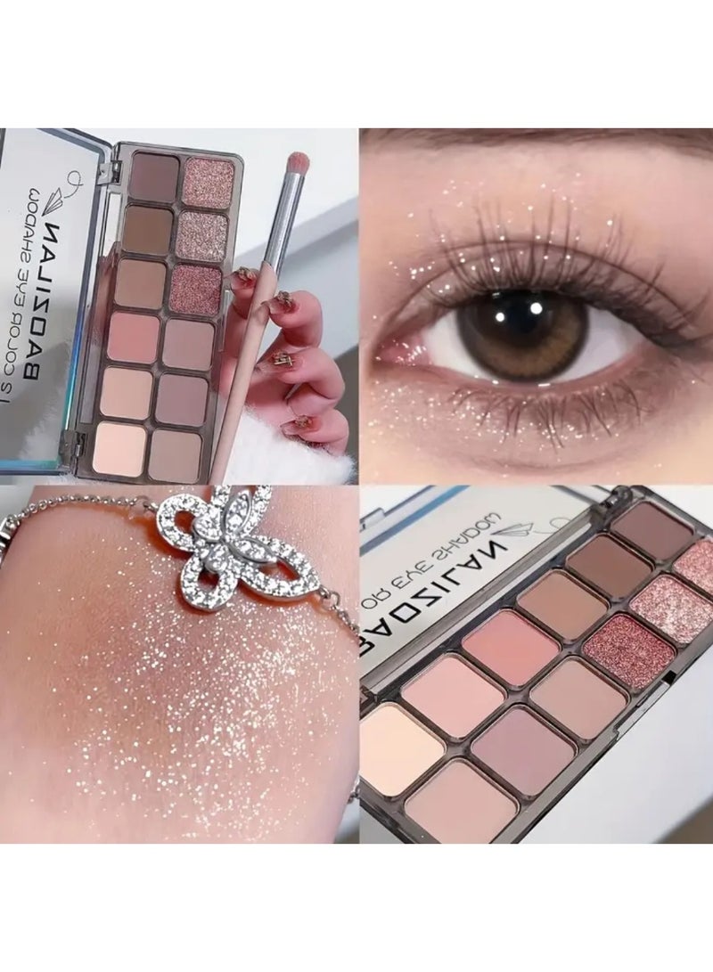 Beauty 12-Color Eyeshadow Shimmering Flash Matte Affordable Earth-Toned Eyeshadow Matte Under-Eye Highlighter Low Saturation Daily - Image 1