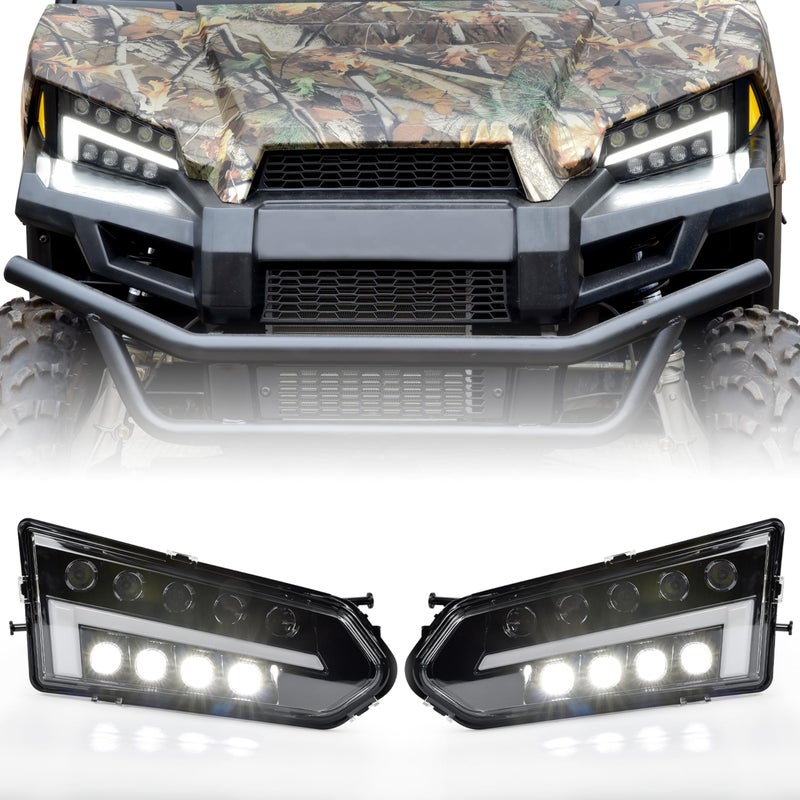 SAUTVS Ranger LED Headlight Assembly LED Head light Front Lamp with DRL Halo Kit for Polaris Ranger 570 MidSizeDieselCrew 900 Crew 570 Accessories