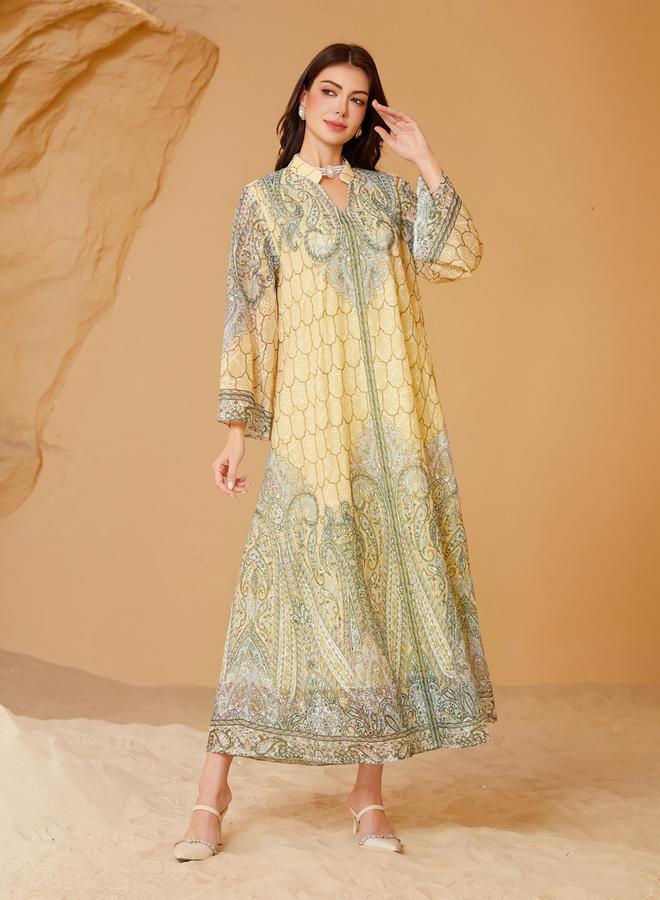 تايك تو جلابية مزينة بطبعة زهور بحافة واسعة - Image 3