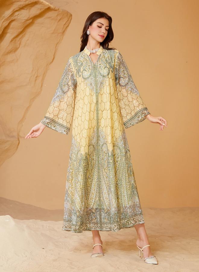 تايك تو جلابية مزينة بطبعة زهور بحافة واسعة - Image 4