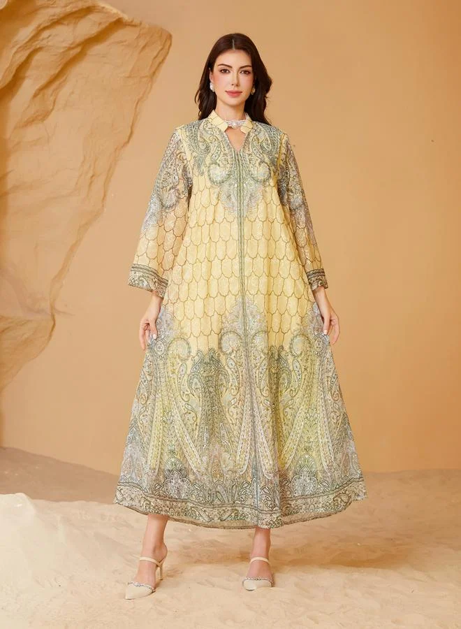 تايك تو جلابية مزينة بطبعة زهور بحافة واسعة