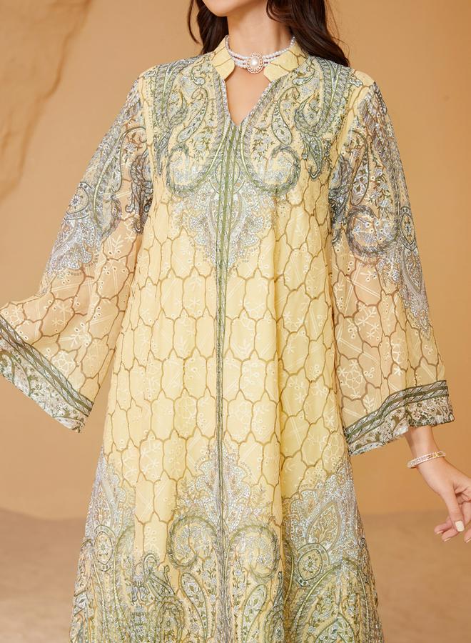 تايك تو جلابية مزينة بطبعة زهور بحافة واسعة - Image 2