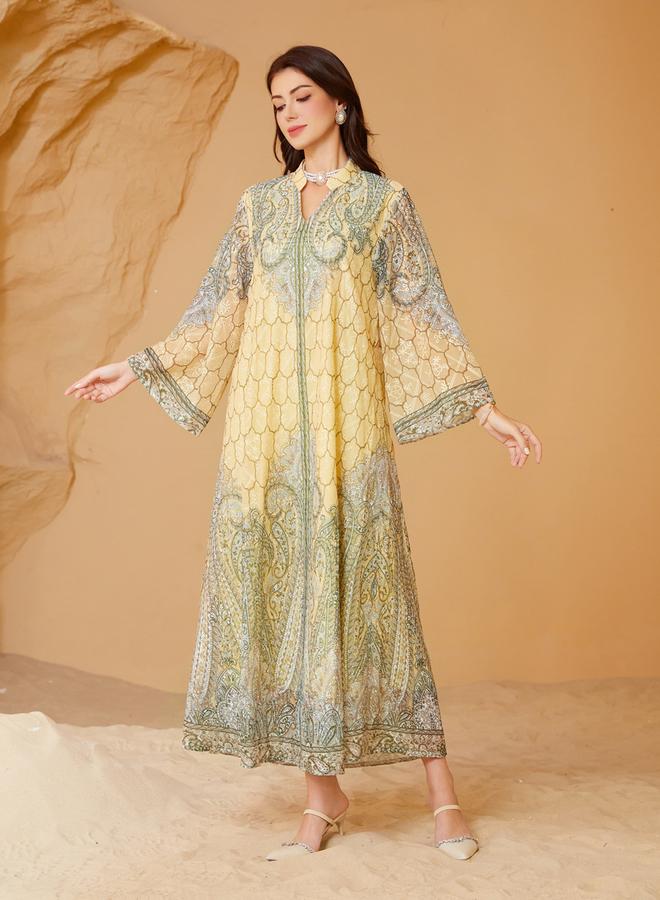 تايك تو جلابية مزينة بطبعة زهور بحافة واسعة - Image 5