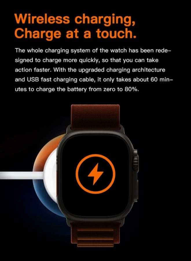 AROAQ T900 Ultra Max 2.1 Inch Smart Watch with Wireless Headphones – 2 in 1, IP67 Waterproof, Heart Rate, BP & SpO2 Monitor, Sleep & Activity Tracker, Bluetooth 5.0 for Android & iOS - Orange - Image 5