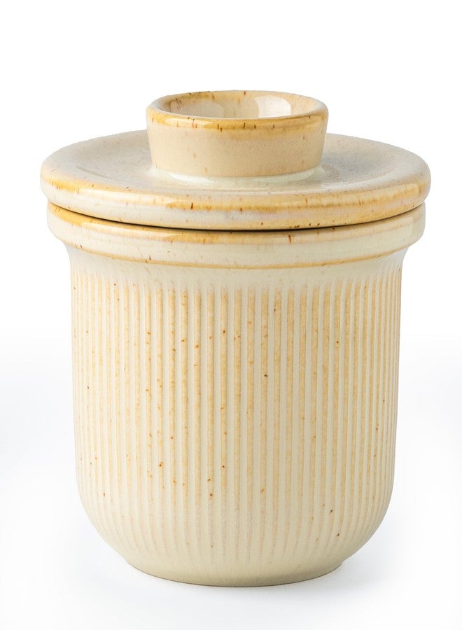 TheTerra Ceramic Butter Crock With Lid, Butter Keeper for Fresh Spreadable Butter, Container Holder for Kitchen and Home Decor, Cappuccino - Image 1