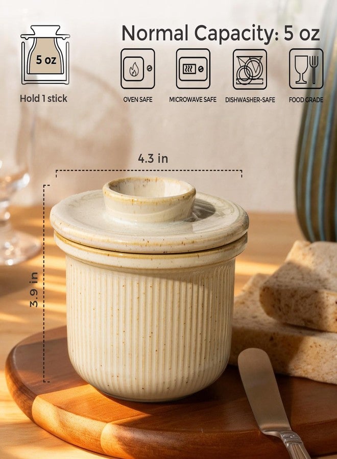 TheTerra Ceramic Butter Crock With Lid, Butter Keeper for Fresh Spreadable Butter, Container Holder for Kitchen and Home Decor, Cappuccino - Image 2
