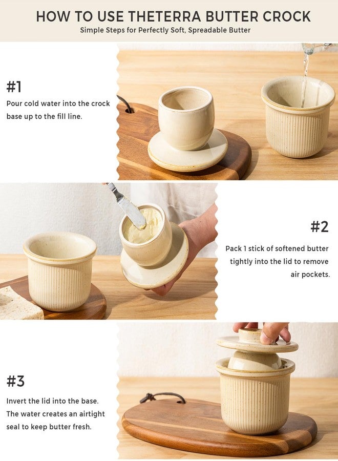 TheTerra Ceramic Butter Crock With Lid, Butter Keeper for Fresh Spreadable Butter, Container Holder for Kitchen and Home Decor, Cappuccino - Image 5