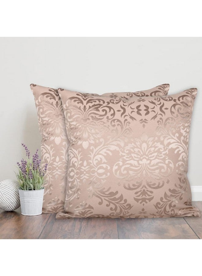 Home - The Best is for You Designer Self Design Cotton 275 TC Cushion Covers | Pack of 2 (Gold_Damask, 24X24 Inch) - Image 1