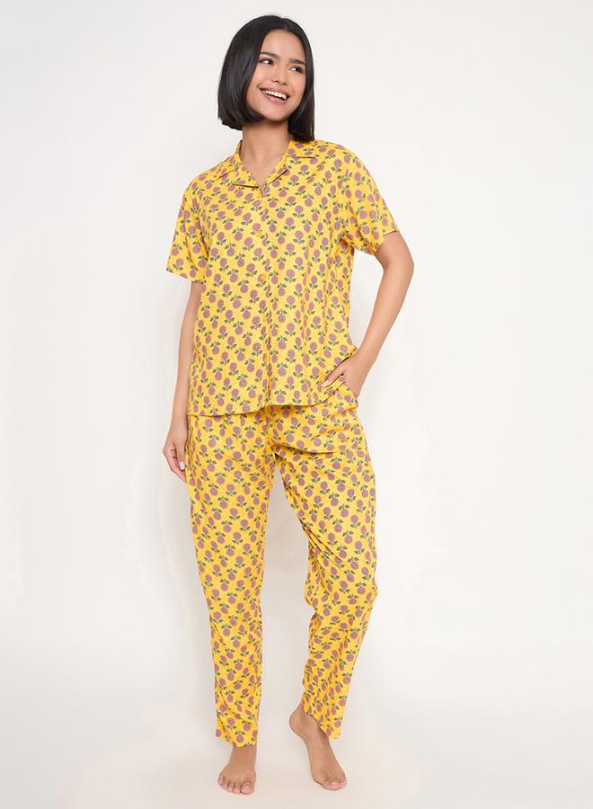 Clovia Sunflower Print Short Sleeve Shirt and Pyjama Set - Image 2