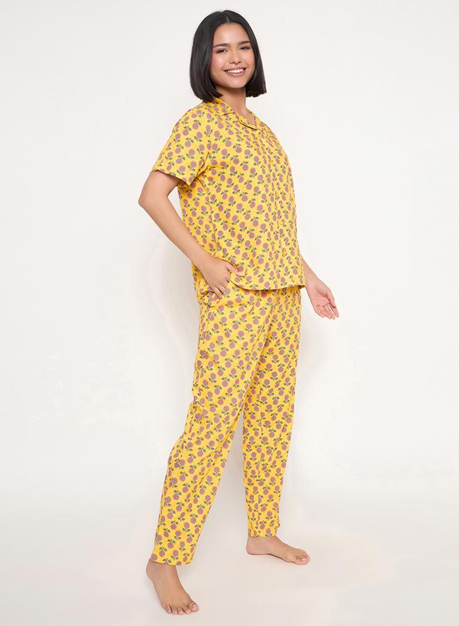 Clovia Sunflower Print Short Sleeve Shirt and Pyjama Set - Image 5