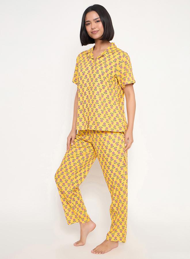 Clovia Sunflower Print Short Sleeve Shirt and Pyjama Set - Image 4