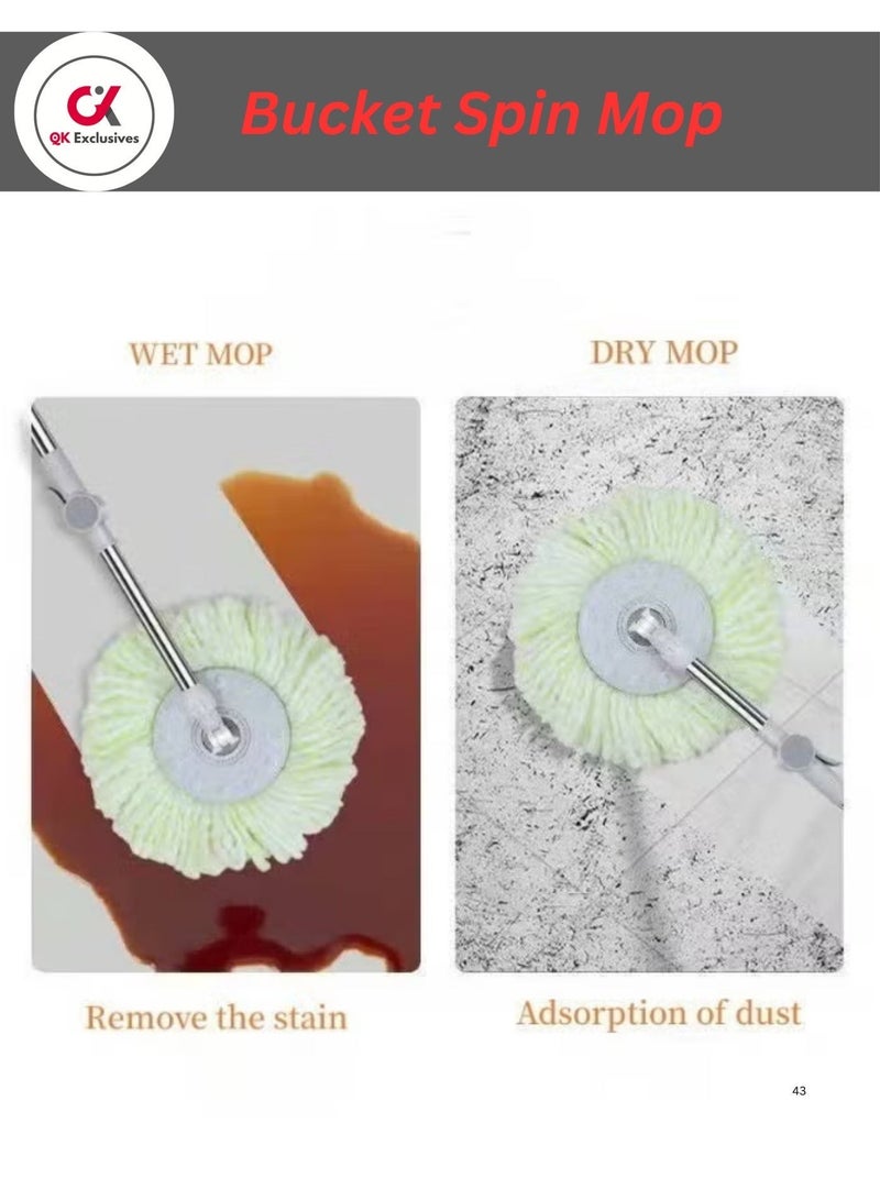 QK Exclusives- 360° Spin Mop bucket Set With Steel Bowl and Bucket System with 1 Replacement Heads, Stainless Steel Adjustable Handle - Floor Cleaning Mop for Home, Kitchen, Bathroom, Tile, Hardwood Floors – Self-Wringing, Hands-Free - Image 5