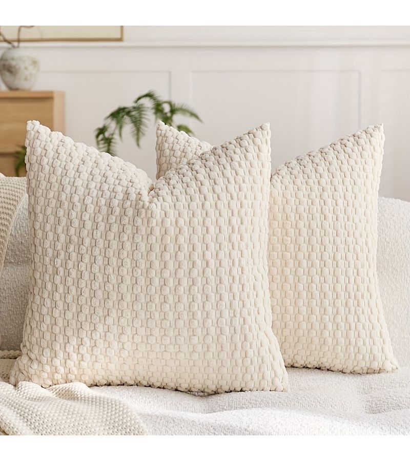 Orange Corduroy Two Piece Bubble Particle Pillow Covers 50x50 cm Premium Soft Home Decorative Cushion Cover for Sofa Bedroom Pillow Protector Set - Image 1