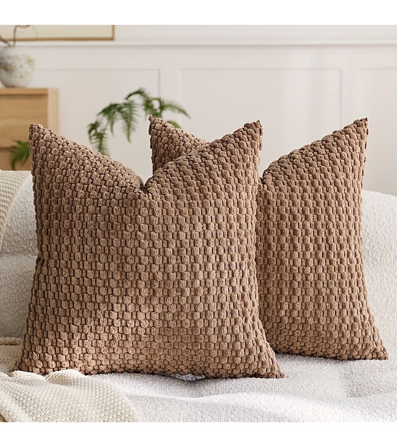 Orange Corduroy Two Piece Bubble Particle Pillow Covers 50x50 cm Premium Soft Home Decorative Cushion Cover for Sofa Bedroom Pillow Protector Set - Image 3
