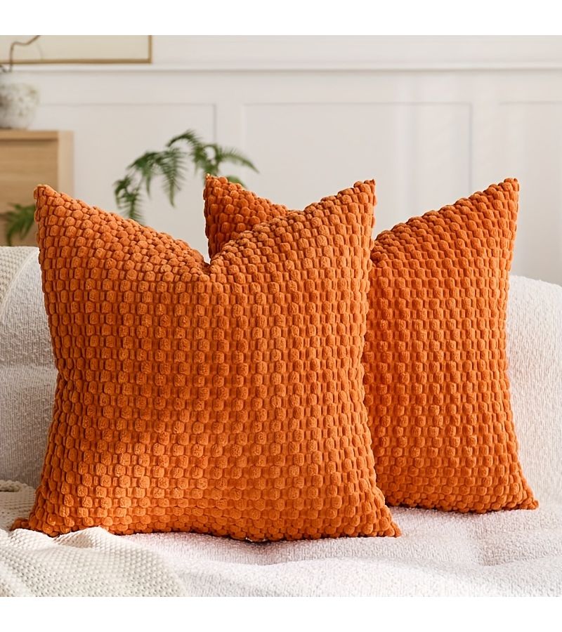 Orange Corduroy Two Piece Bubble Particle Pillow Covers 50x50 cm Premium Soft Home Decorative Cushion Cover for Sofa Bedroom Pillow Protector Set - Image 2