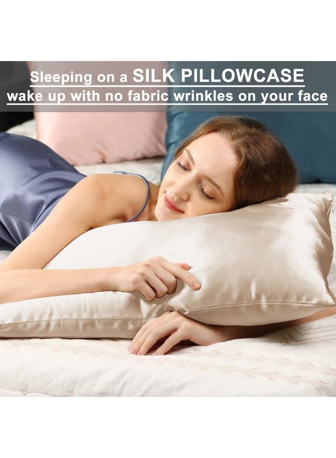 Ravmix Silk Pillowcase for Hair and Skin with Hidden Zipper, Both Sides 21Momme Mulberry Silk Cooling Pillow Case Queen Size 20×30inches, 1PCS, Beige - Image 2