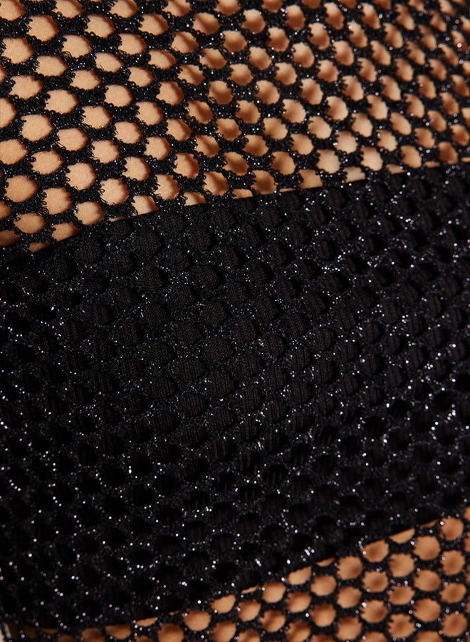 trendyol Black Lurex Mesh Relaxed Cut Crew Neck Crop Knitted Blouse  - Image 5